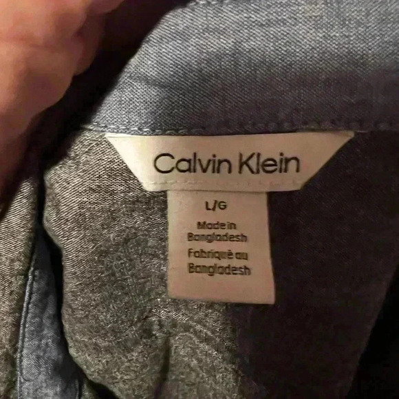 Calvin Klein Jean Mens Short Sleeve Gray Denim Button Down Shirt Sz L - Picture 2 of 5